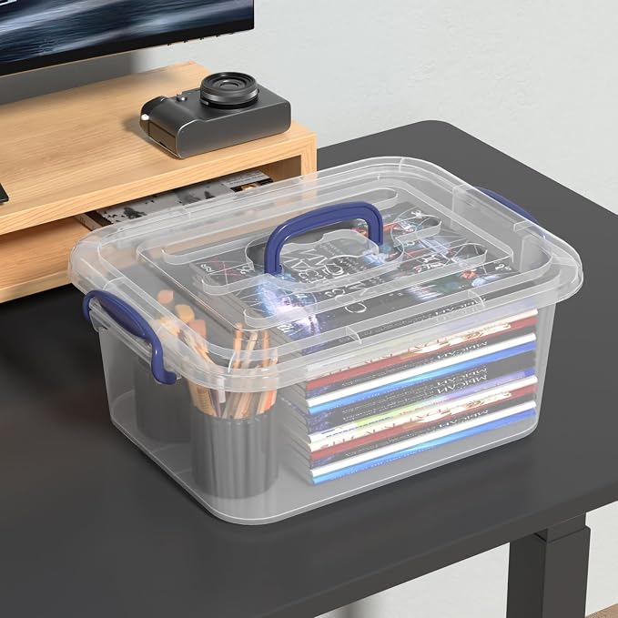 8 Quart Clear Plastic Storage Latch Tote Box with Handle, 2 Packs | Latching Organizing Container Bin with Lids