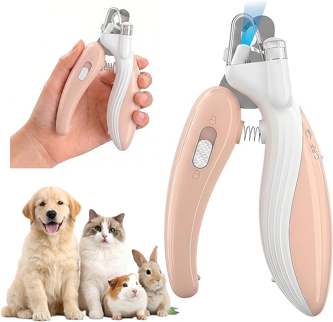 Cat & Dog Nail Clippers with LED Light, Illuminates Nail Bloodline to Prevent Overcutting, Pet Nail Trimmer with Safety Guard & Built-in Nail Catcher for Dog Cat Rabbit Small Animals(Pink)