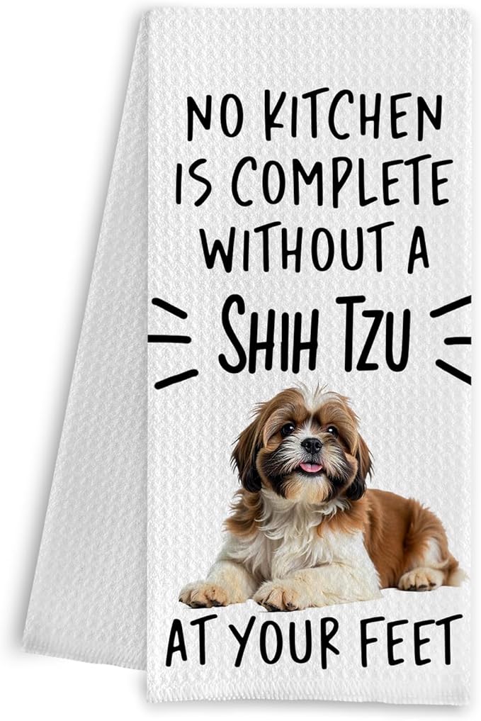 Funny Shih Tzu Kitchen Towel,A Kitchen is Not Complete Without A Shih Tzu Waffle Weave Tea Towels for Kitchen Bathroom Home,Shih Tzu Gifts for Women,Shih Tzu Lover Gift,16×24 Inch