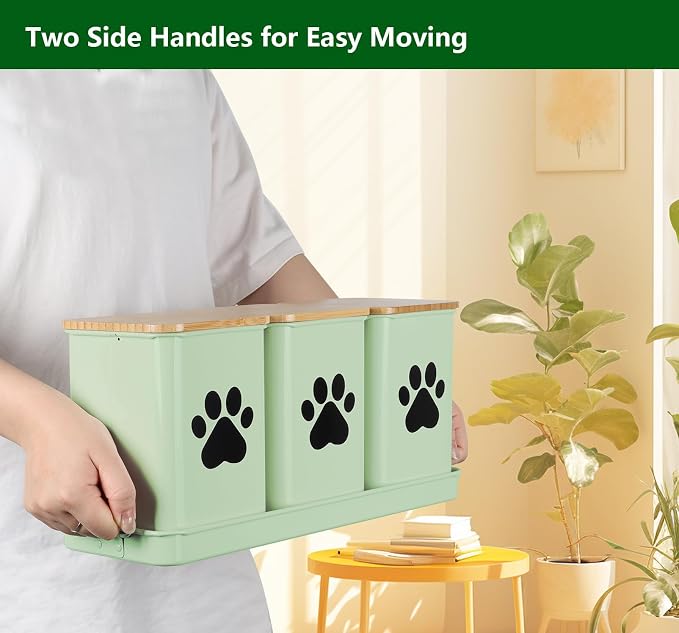 Set of 3 Metal Dog Treat Jars,60oz Airtight Dog Treat Container with Bamboo Lids,Cat Treat Canister,Puppy Cookie Container for Kitchen Counter,Coated Galvanized Steel-Green
