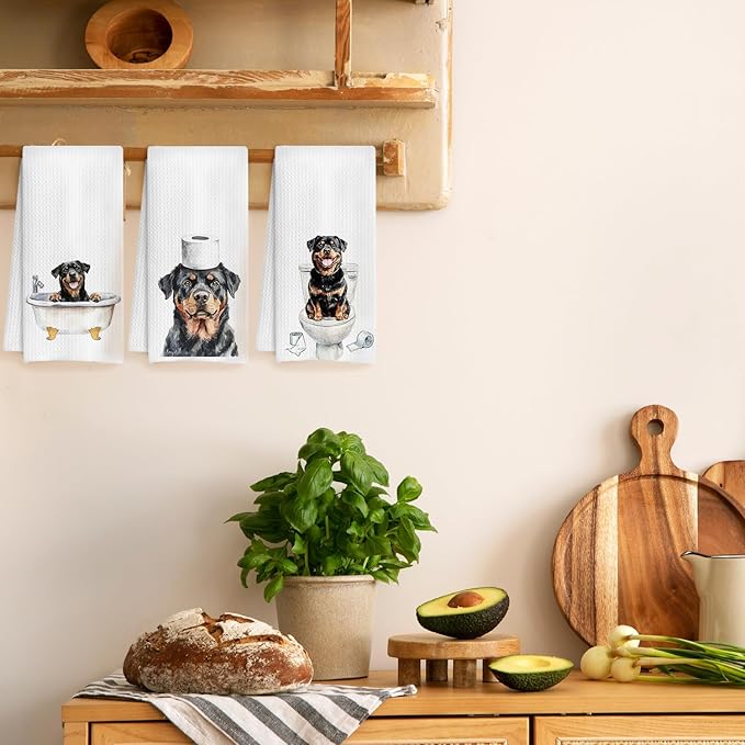 Funny Rottweiler Bathroom Decor Hand Towels Set of 3, Rottweiler Mom Gifts, Gifts for Rottweiler Lovers, Kids Dog Bathroom Decor, 16x24 Inch