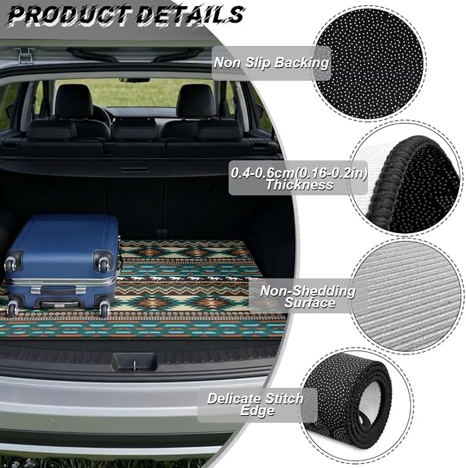 Howilath Car Trunk Mat All Weather Cargo Liner Non-Slip Green Southwestern Aztec Horse Rear Trunk Protection Vehicle Interior Accessories for Sedan & Truck