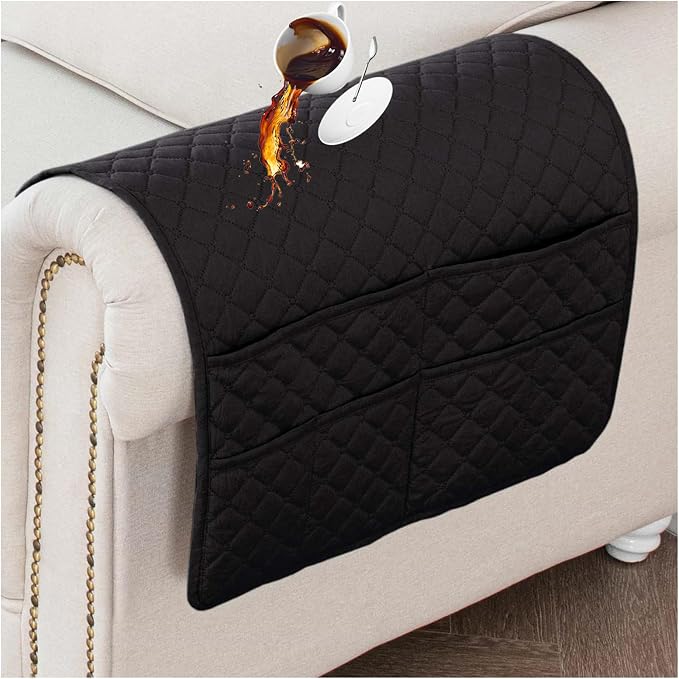 Large Polyester Armrest and Headrest Covers with 2 Pockets | Soft, smooth polyester resists daily wear nonslip silicone backing helps shield recliners and sofas from pet scratches