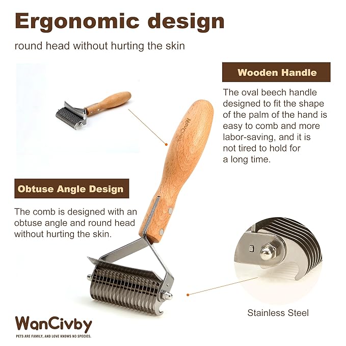 Undercoat Rake Dog Brush Dematting Comb cat shedding tool Dematting Tool Pet Brush Efficiently Detangle and Groom Coats for Large Medium Small Dogs and Cats Comb for Grooming Premium (Round Handle)