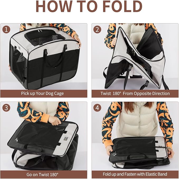Dog Kennels and Crates for Medium Dogs, Portable Pop Up Indoor Pet Cage with Sturdy Wire Frame, Collapsible Travel Crate Soft Sided Cat Bag Escape Proof (Gray, 24.0" L x 16.0" W x 19.0" H)