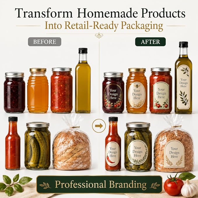 Custom Food Packaging Labels - Product Waterproof Vinyl Stickers | or Coffee Bags, Tea Pouches, Spice Jars, Snack Bags, Cookie Boxes, Food Containers, Glossy Custom Product Labels