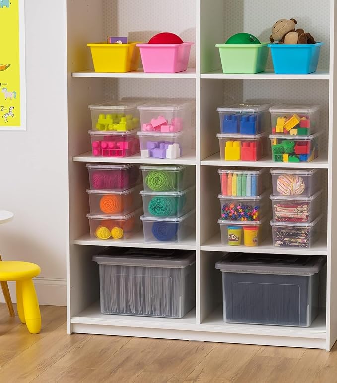 IRIS USA 6-Pack 6 Qt Storage Bins with Lids, Clear, Stackable | Ideal for shoes, crafts, office supplies and pantry items, nestable design, transparent design makes contents easy to find