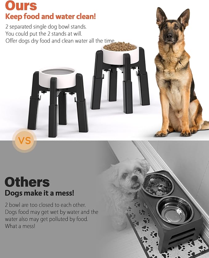 CZPET Dog Bowl Stand Full-Adjustable [2 Pack, Stand Only] | Elevated Pet Water & Food Feeder Stand for Medium and Large Pets, Raised Stable and Anti-Slip Raised Bowl