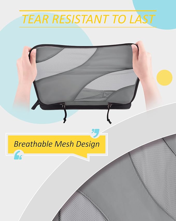 BAGSMART Compression Packing Cubes for Travel | Lightweight suitcase organizers bag set, space-saving double zipper expansion for carry-on luggage & travel organization