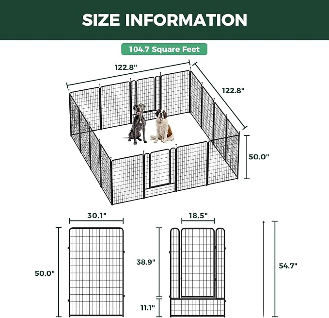 FXW Rollick Dog Playpen, Indoor, Yard & RV Camping, 50" H, 16 Panels | Easy setup, Heavy-duty, DIY layouts, for Ultra Large Dogs, Patented
