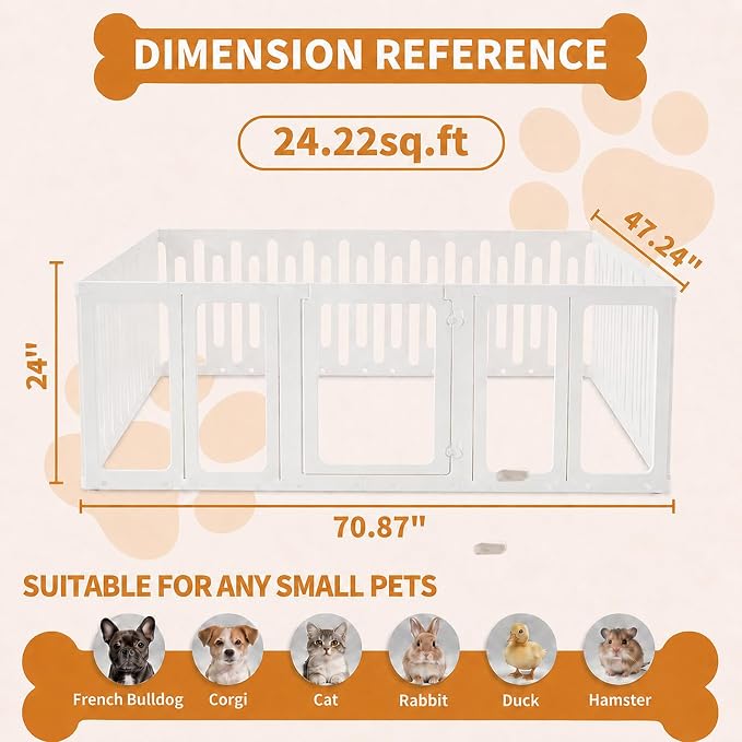 Acrylic Dog Playpen Indoor, Puppy Pens for Small Dogs & Puppies, 19 Panels | Easy Assemble, DIY Flexible Shape Dog Pen with Plastic Fence, Pet Exercise Pin for Small Animals, 24''Tall