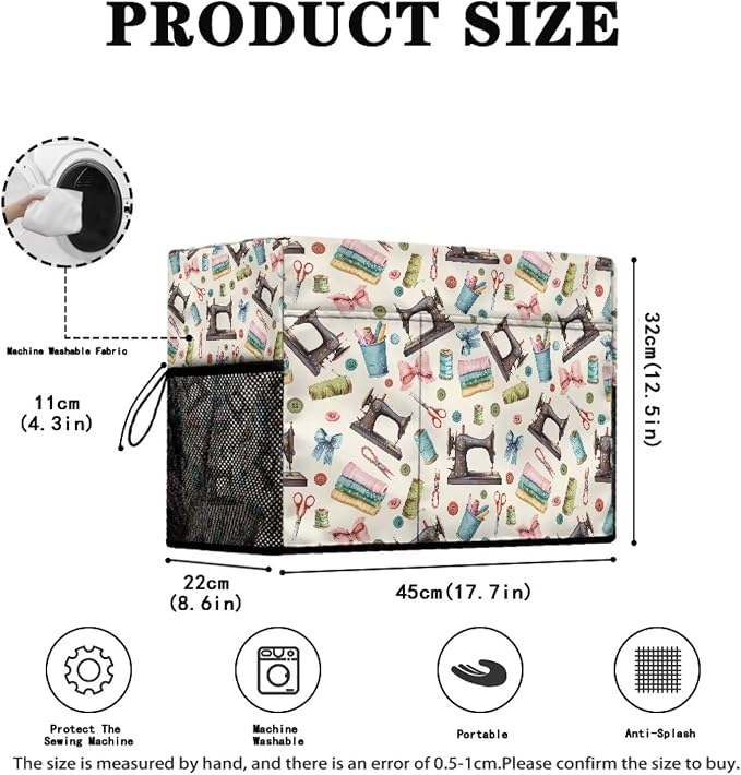Sewing Design Pattern Sewing Machine Cover - Fits Standard Singer, Brother and Janome Machines, Protecting & Decorating Your Sewing Space