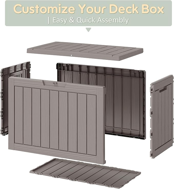 55 Gallon Outdoor Storage Box, All-Weather Resin Deck Box Outdoor Waterproof with Lockable Lid for Patio Cushions, Package Deliveries, Garden Tools, Pool Supplies, Grey