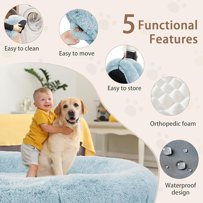 ROOMTEC Human Dog Bed, 71''x45''x12'' Size Fits Adult and Pet Washable Giant People Bed 10 CM Thick Memory Foam Large Oversize Pet Bed with Plump Pillow, Blanket, Strap - Blue