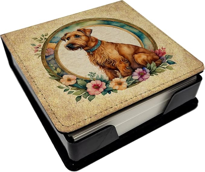 Caroline's Treasures Irish Terrier and Flowers PU Leather Note Paper Holder with Artist-Designed Cover, Desk Accessory, Office Gift