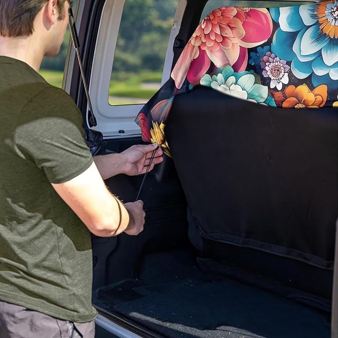 Renewold Rear Bench Dog Car Seat Cover Car Back Seat Towel Cover with Storage Bag Towel Blanket for Running Yoga Workout Swimming Sport Colorful Boho Flower Automotive Travel Accessories Beach Pads