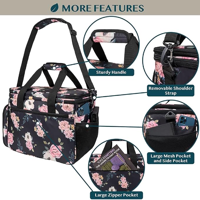 PAVILIA Knitting Bag Yarn Storage Tote, Large Crochet Organizer Bag, Yarn Storage Holder for Crocheting Knitter, Knitting Project Bag, Crochet Accessories Set, Gifts For Crochet Lovers, Soft Rose
