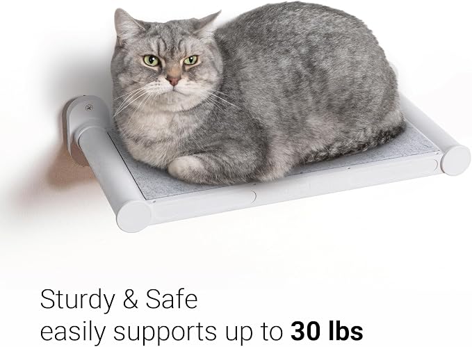 Cat Wall Shelves, 17" x 8" Cat Wall Furniture with Felt Pad, Simple and Modern Design Wal Mounted Platforms for Pet Sleeping and Playing, Easy to Install and to Clean(White)