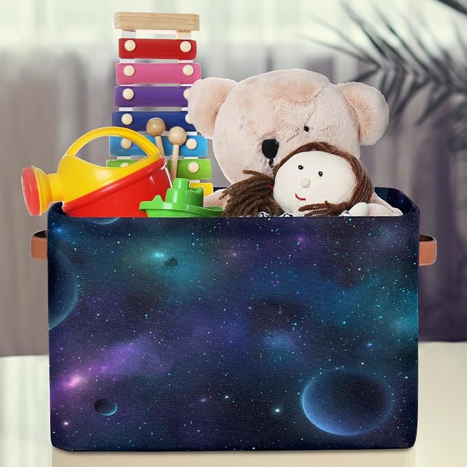 Nebula Galaxy Planet Storage Basket Cloth Storage Cube Basket Bins | Collapsible Cloth with Handles Rectangular Toys Nursery Bedroom Home Office