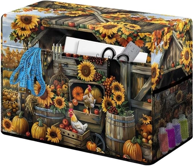 Sunflower Chicken Coop Sewing Machine Cover with Storage Pocket, 17.7 x 8.6 x 12.6 inches , Heavy-Duty Water-Resistant Fabric , Dust & Pet Hair Protection , Fits Brother, Singer, Janome