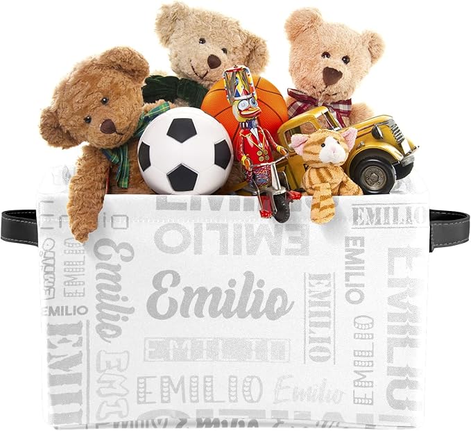 Personalized Toy Box Storage Bins for Boys Girls with Name, Kids Custom Storage Basket Cubes Organizer with Handles, Shelf Closet Storage Baskets Bin Customized Gift, 1 Pack