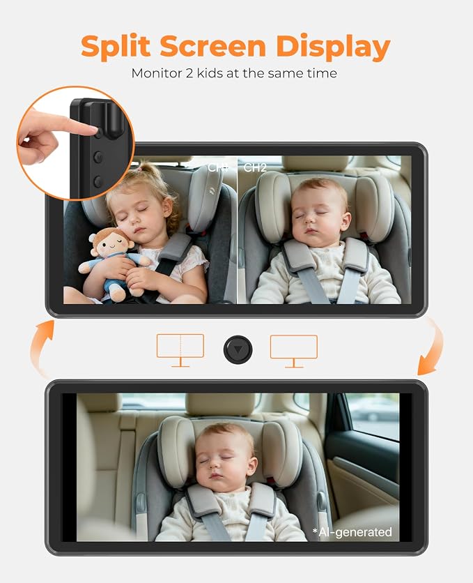 LUCKVIEW BM5PRO Dual Baby Car Camera, 7.2" 1080P Split Monitor