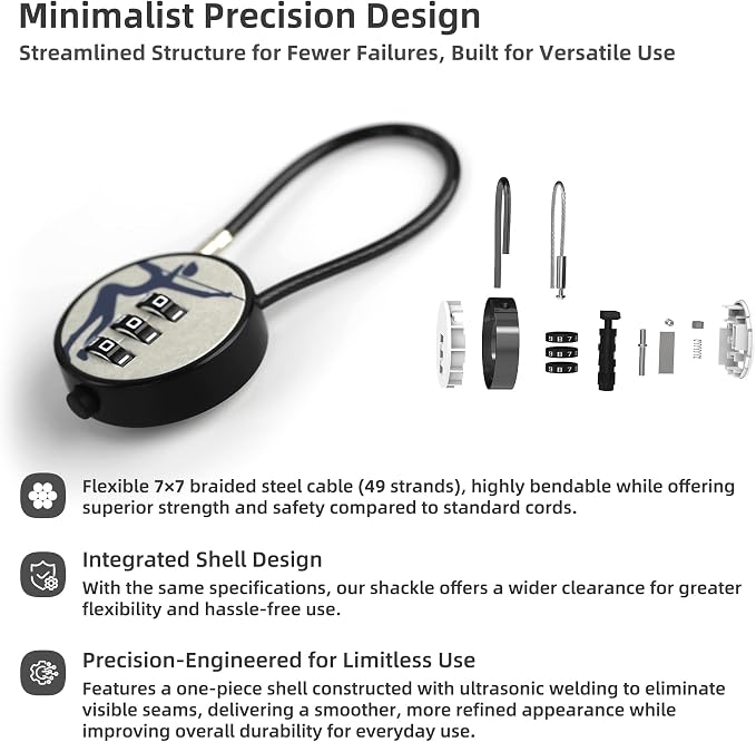 Small Combination Lock Outdoor Use Waterproof for Suitcase, Bike Basket, Pet Carrier, Small Padlock with 3 Digit Resettable Code & Cable Wire for Travel Luggage, Backpack, Carry Bag Zipper