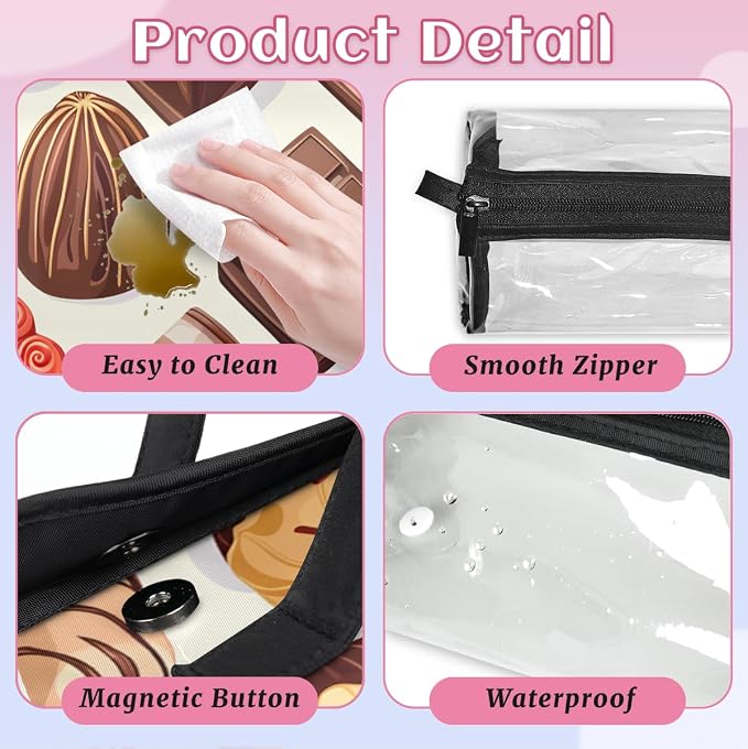 Chocolate Makeup Bag for Women Hanging Roll-Up Travel Organizer Toiletry Kit with 4 Removable Compartments, Food