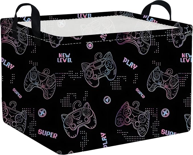 Rectangular Game Basket,Kids game storage basket,Storage Baskets with Handles,nursery game room baskets,Toy Storage Bin Organizer,Gift Bins(Cute game)