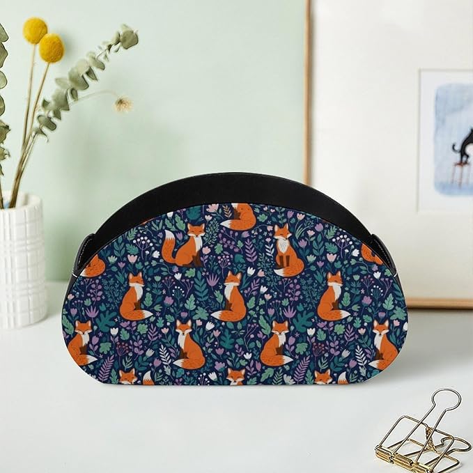 TV Remote Control Holder Organizer for Desk Fox 5 Compartment | Remote Caddy Box, Fox, Pu Leather, Fit Media Player, Maleup Brush, Office Supplies Accessory