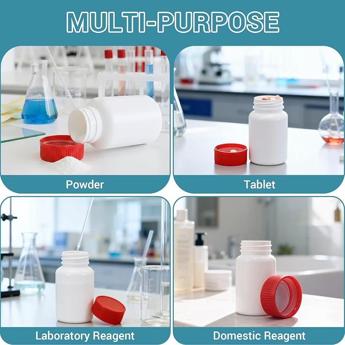 10 Pack 1.8oz Travel Pill Bottles - White Food Grade Plastic with Screw Caps & Labels, Small Pill Organizer for Pills, Vitamins, Capsules