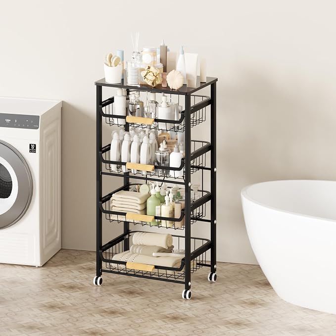 Fruit Vegetable Basket for Kitchen,5 Tier Pantry Organizers and Storage,Snack Organizer for Countertop,Pantry Cart,Metal Wire Storage Shelf Organizer Baskets for Kitchen, Pantry, Bathroom
