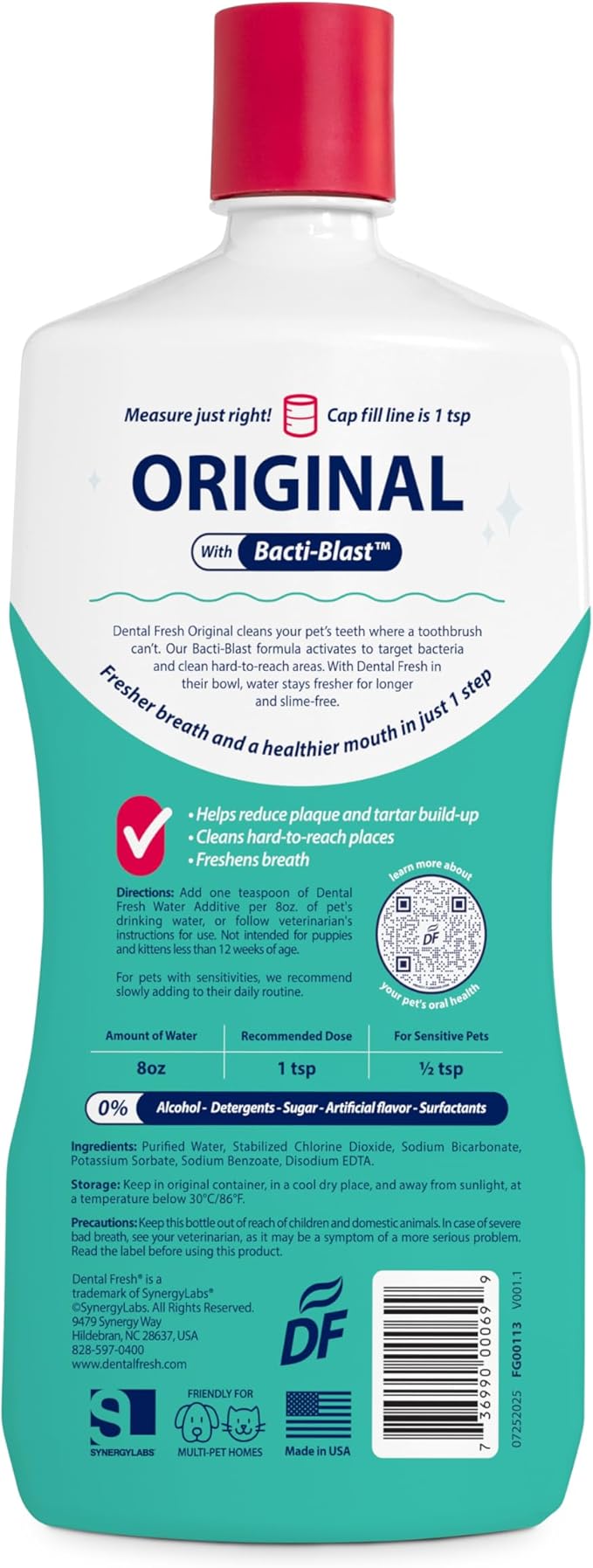Dental Fresh Water Additive for Dogs and Cats, Clean Teeth and Fresh Breath, Daily Pet Oral Care, Flavorless, 32 fl oz