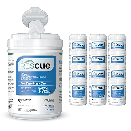 REScue One-Step Disinfectant Cleaner & Deodorizer Wipes for Vet Use – Cleaner for Kennels, Litter Boxes, Vet Offices, Pet Grooming Surfaces – Wipes Canister, 160-Count (12 Pack)