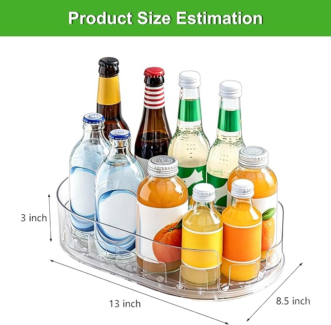 Lazy Susan 360°Rotating Organizer for Refrigerator,13.5“ x 8.5”,Drink Organizer for Fridge,Cabinet, Pantry,or Kitchen Countertop,Organize Condiments, Cans, Beverages,Clear,1 Pack