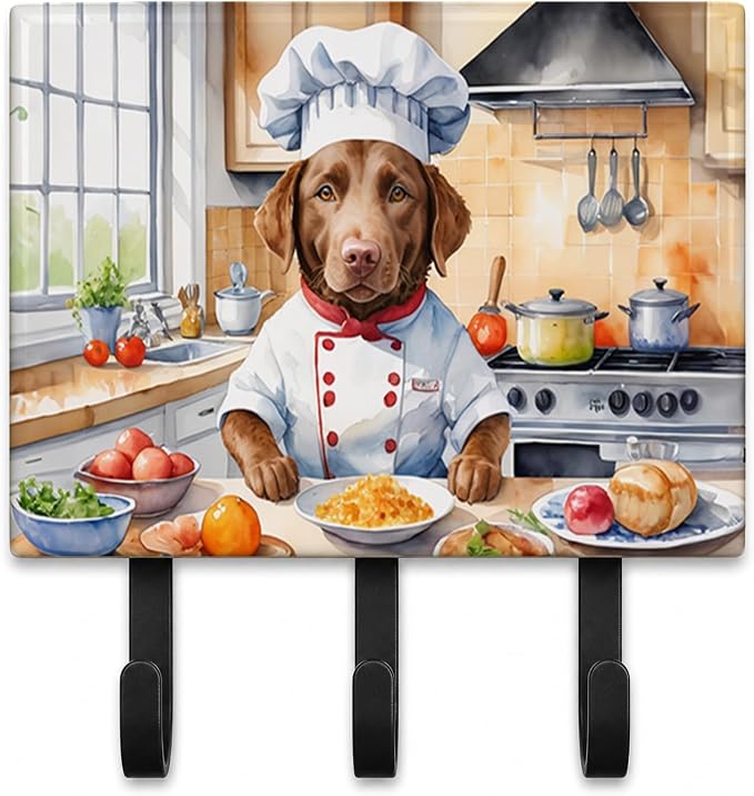 Caroline's Treasures Chesapeake Bay Retriever The Chef Leash or Key Holder Wall Hooks, Key Hooks Holder, Coat Rack Wall Mount, Coat Hooks, Hooks for Hanging Keys, Towels, Aprons, Leashes | Chesapeake Bay Retriever The Chef artwork on ceramic tile with ...