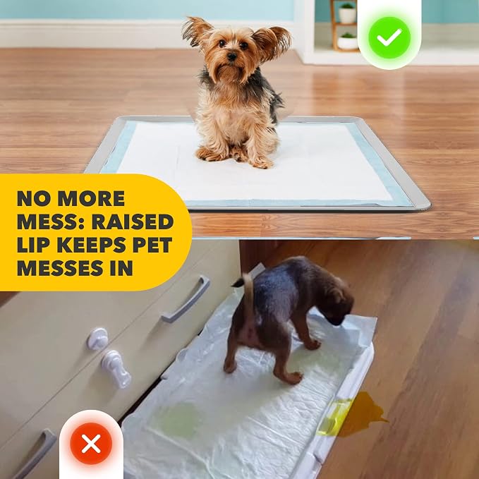 Dog Pee Pad Holder - Fits Up to 24” x 24” Pee Pad - 2 Pack - Grey | Stable Grip, Raised Edges, Quick-Wipe Silicone Surface Dog Potty Tray Holder for Indoor Flooring Protection