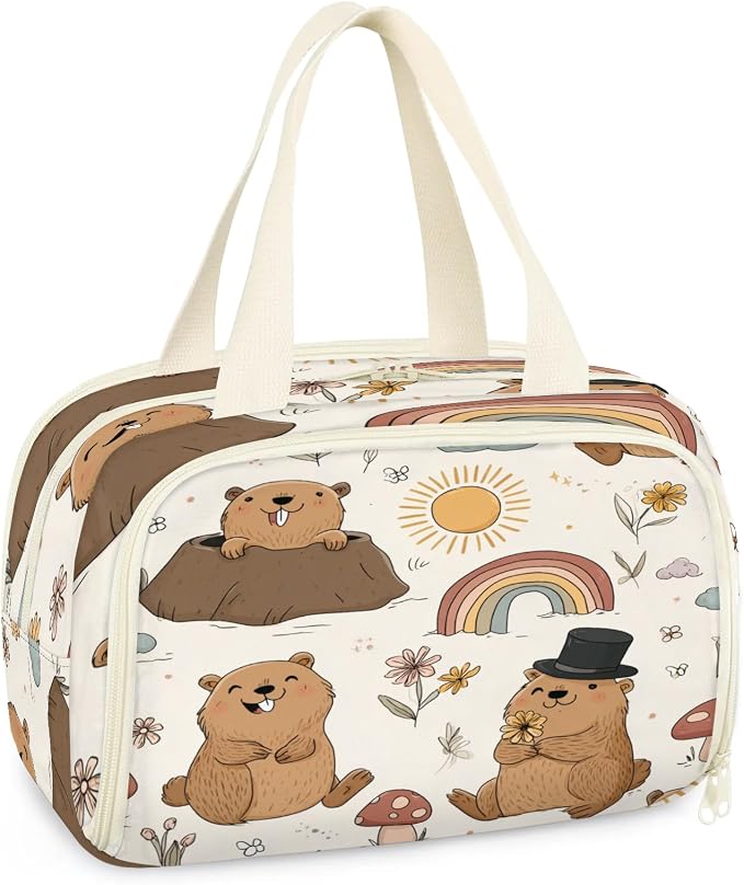 Cute Groundhog Travel Toiletry Bag for Women | Spring Floral Lightweight Waterproof Makeup Cosmetic Bag Large Tote Organizer for Traveling, Toiletries, Accessories