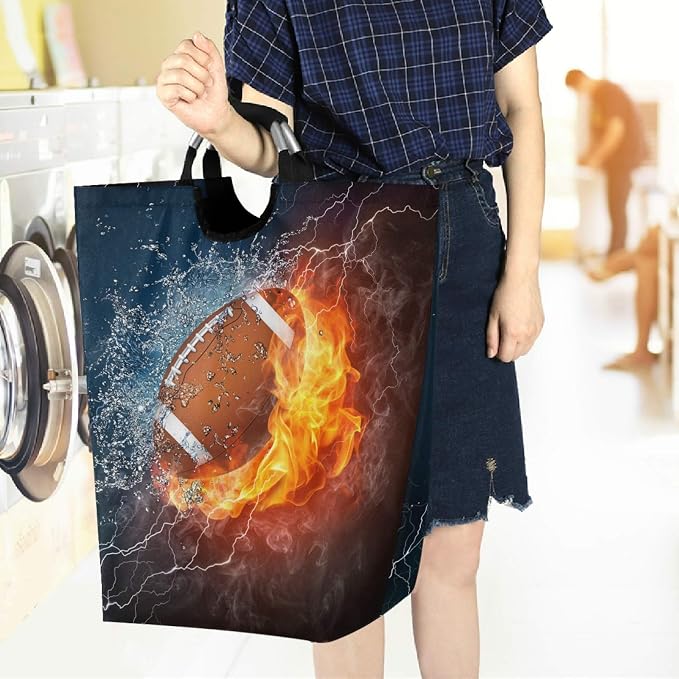 visesunny Cool American Football 3D Print Large Capacity Laundry Hamper Basket Water-Resistant Oxford Cloth Storage Baskets for Bedroom, Bathroom, Dorm, Kids Room