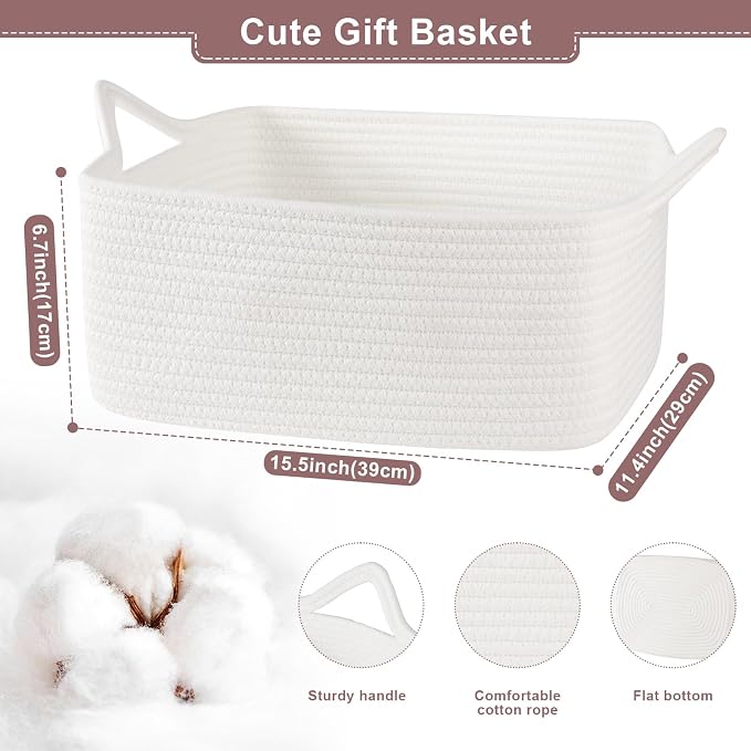 OIASKET Gift Basket Empty with Handle, Small Woven Baskets for Gifts Empty | 13.6"x10"x5.9", Baby Shower Toy Storage Baskets, Dog Toy Storage for Organizing, with Gift Bag Ribbon Tissue Paper