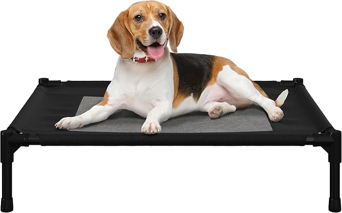 Elevated Dog Bed - 30x24-Inch Portable Pet Bed with Non-Slip Feet - Indoor/Outdoor Dog Cot or Puppy Bed for Pets up to 50lbs by PETMAKER (Black)