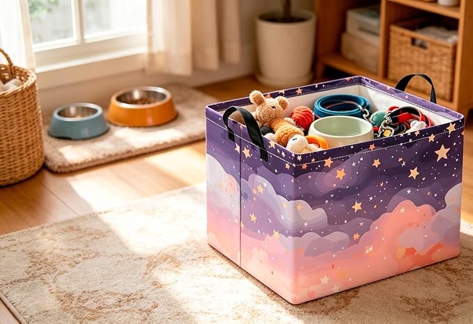 CLOCOR Rectangular Storage Bin,Waterproof Books Box,Gift Basket(Pink Sky)