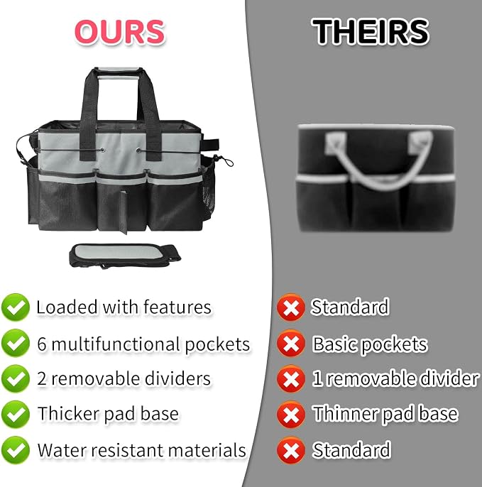 Boczif Cleaning Caddy Bag Wearable,Cleaning Caddy Supplies Organizer (Grey) | with Handle, Shoulder Straps & Detachable Divide, Cleaning Tool Organizers Tote Bag for Cleaners & Housekeepers
