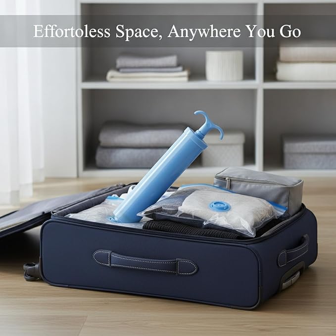 Hand Pump for Vacuum Storage Bags, Portable Air Extractor for Travel & Closet Organization, Durable PET Plastic Manual Compressor (Blue)