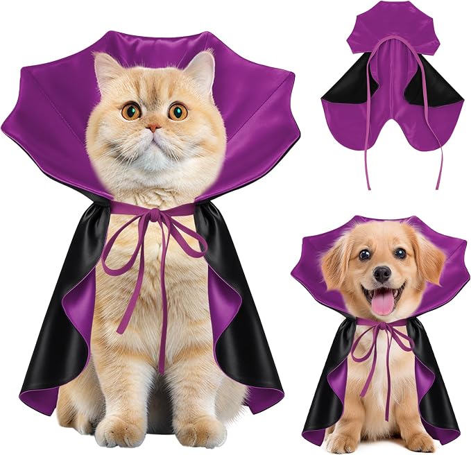 Dog Halloween Costume, Pet Cape for Small Puppy Dogs Cat Funny Red & Black Halloween Costumes with Neck Armor Adjustable Strap Idea for Vampire Party Cosplay (Purple, S)