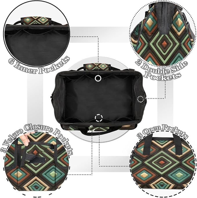 Geometric Shapes Heavy Duty Tool Bag 14.8 Inch Mid Century Modern Portable Soft Tool Box Organizer Storage with Adjustable Shoulder Strap