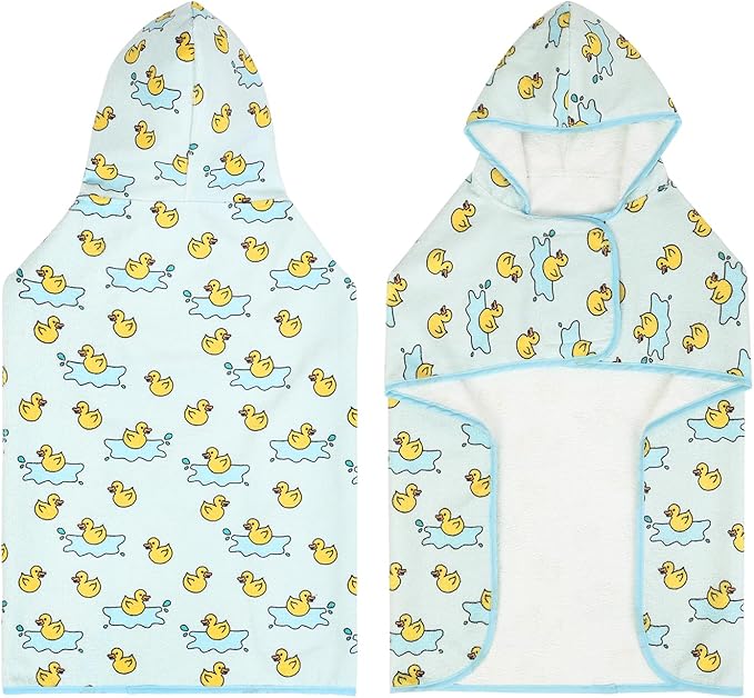 HDE Dog Bathrobe Super Absorbent Quick Drying Puppy Towel Wrap Coat Adjustable After Bath Robes with Hood for Dog Sizes S-XXL Rubber Duck Puddles XL