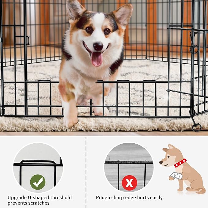 PETIME Foldable Metal Dog Exercise Pen/Pet Puppy Playpen Kennels Yard Fence Indoor/Outdoor 8 Panel 24" W x 30" H with Top Cover and Bottom Pad