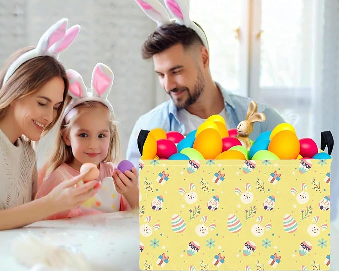 Large Rectangular Easter Baskets Empty Waterproof Boy Toy Box Foldable Kid's Gifts Storage Bin Spring Room Decor(Gift Box Rabbit Egg)