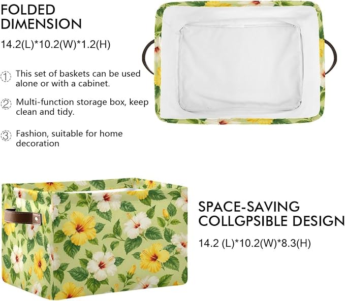 Kigai Storage Basket, Fabric Collapsible Closet Organizer Bin | Small Flowers Waterproof Foldable Canvas Basket with Handles for Shelves, Nursery, Closet, Bedroom & Bathroom